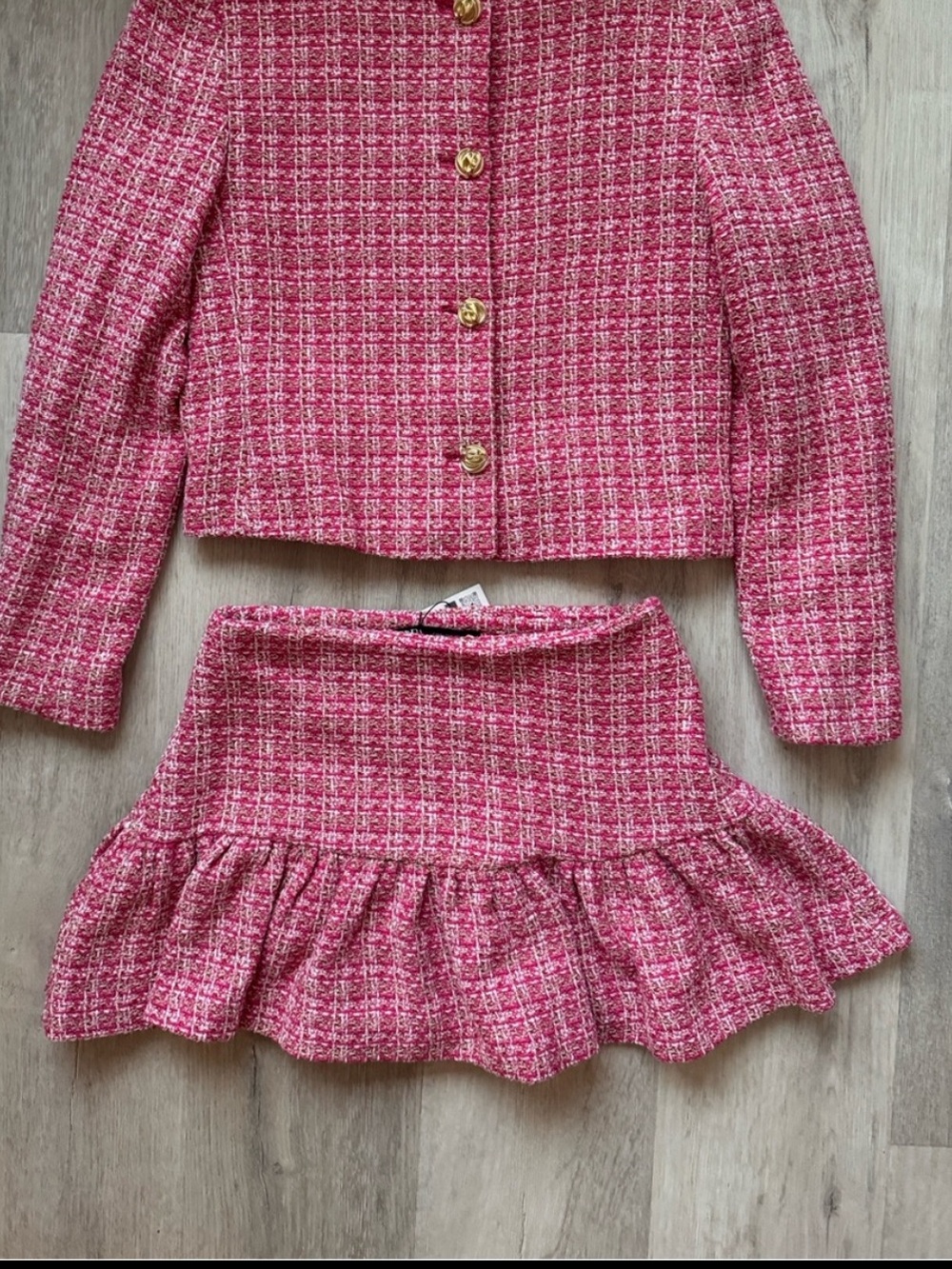 Zara Pink Tweed and Ruffled Skirt (from set) size s